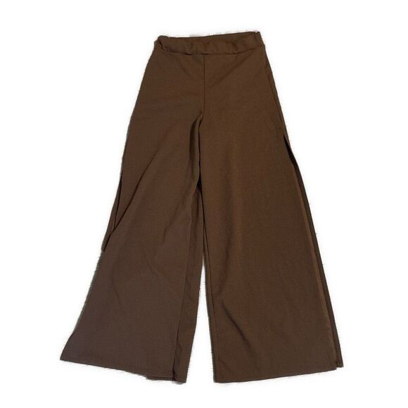 Papaya women's solid chocolate brown High Rise wide leg side split pants Small - Picture 2 of 5
